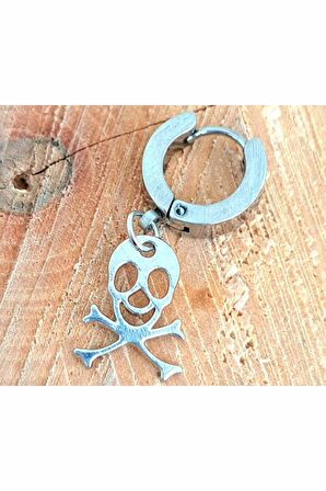 Çelik Gümüş Renk Kuru Kafalı  Unisex Küpe