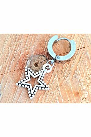 Çelik Gümüş Renk Yıldızlı Unisex Küpe