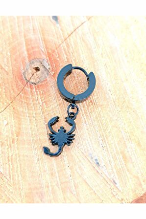 Çelik Akrep Figürlü Siyah Küpe