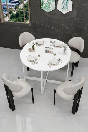 Pratik Katlanır Açılır Kapanır Yuvarlak Mutfak Yemek Çalışma Masası 6 Kişilik  90x110 cm