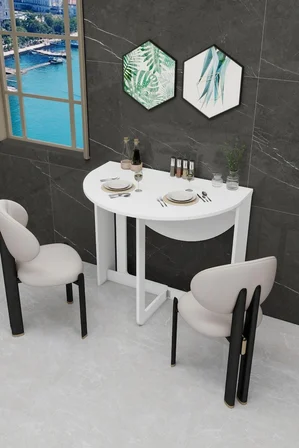 Pratik Katlanır Açılır Kapanır Yuvarlak Mutfak Yemek Çalışma Masası 6 Kişilik  90x110 cm