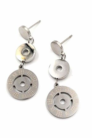 Gümüş Renk Figürlü Çelik Küpe