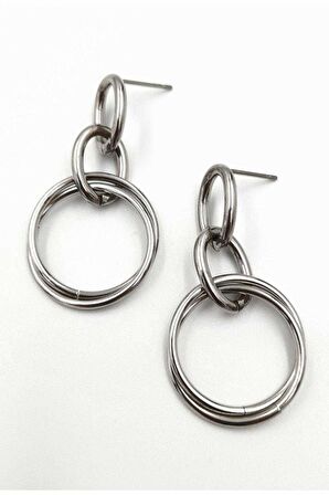 Gümüş Renk Sallantılı Halka Çelik Küpe