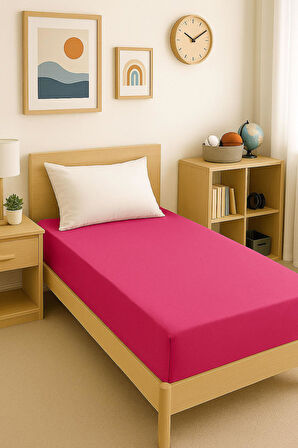 80 x 200 + 30 cm Düz Pamuklu Tek Kişilik Lastikli Fitted Penye Çarşaf