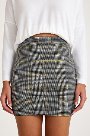 Ekose Desenli Mini Etek