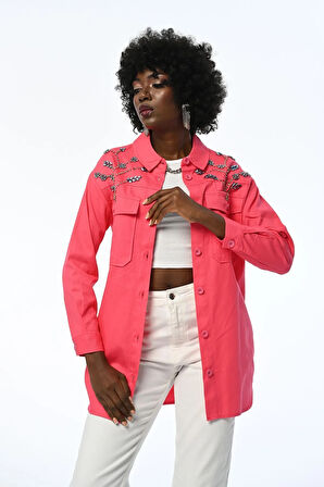 KADIN ROBASI TAŞ İŞLEMELİ GABARDİN CEKET