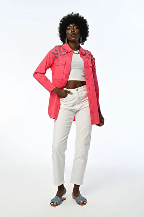 KADIN ROBASI TAŞ İŞLEMELİ GABARDİN CEKET