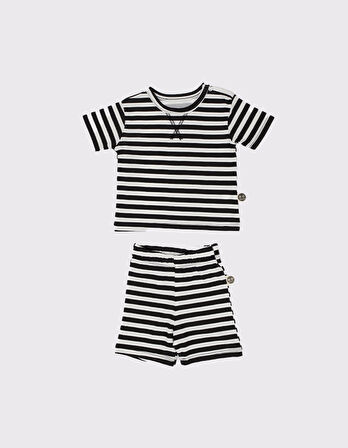Bebek Pamuk Çizgili Şort Takımı