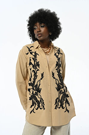 KADIN ÖNÜ NAKIŞLI OVERSIZE GÖMLEK