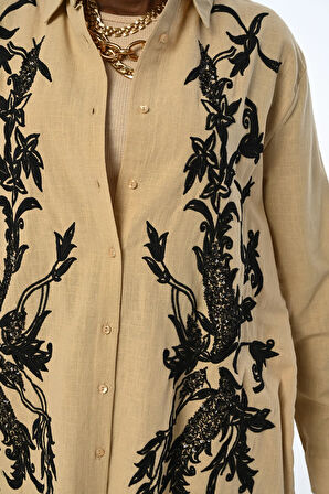 KADIN ÖNÜ NAKIŞLI OVERSIZE GÖMLEK