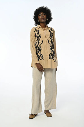 KADIN ÖNÜ NAKIŞLI OVERSIZE GÖMLEK