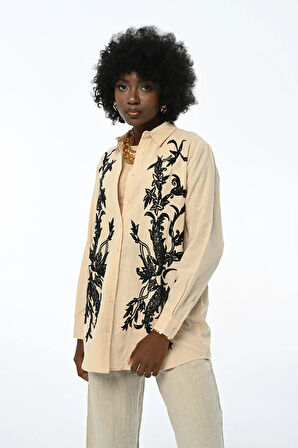 KADIN ÖNÜ NAKIŞLI OVERSIZE GÖMLEK