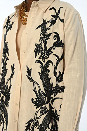 KADIN ÖNÜ NAKIŞLI OVERSIZE GÖMLEK