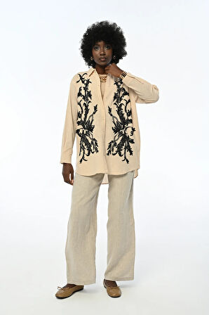 KADIN ÖNÜ NAKIŞLI OVERSIZE GÖMLEK