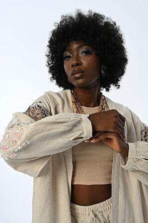 KADIN KELEBEK NAKIŞLI OVERSIZE KİMONO CEKET