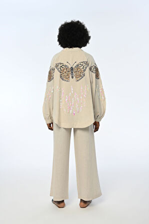 KADIN KELEBEK NAKIŞLI OVERSIZE KİMONO CEKET