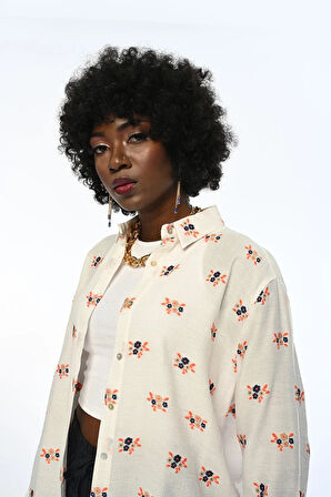 KADIN KREM RENK OVERSIZE GÖMLEK