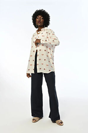 KADIN KREM RENK OVERSIZE GÖMLEK