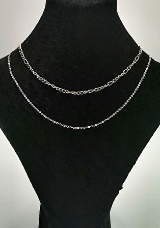 İkili Gümüş Renk Zincirli Figürlü Lüks Kararmaz Kolye