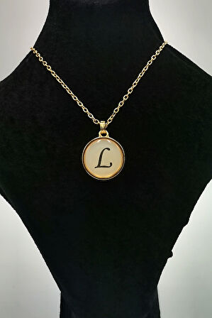 Gold Renk Büyük Boy Kararmaz ''L'' Harfli Kolye