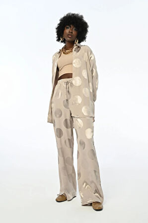 YUVARLAK DESENLİ JAKARLI RAHAT KALIP PANTOLON