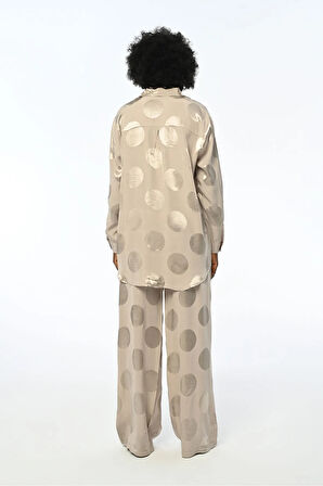 YUVARLAK DESENLİ JAKARLI RAHAT KALIP PANTOLON