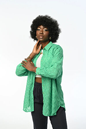 KADIN OVERSIZE DESENLİ ŞİFON İNCE GÖMLEK