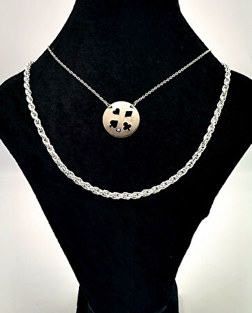 Gümüş Renk Zincirli Figürlü Karamaz Lüks Kolye