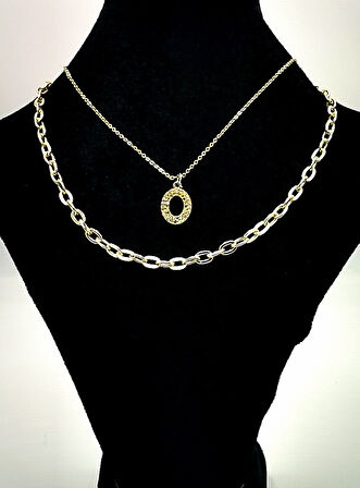 Gold Renk Zincir Figürlü Kararmaz Özel Tasarım Kolye