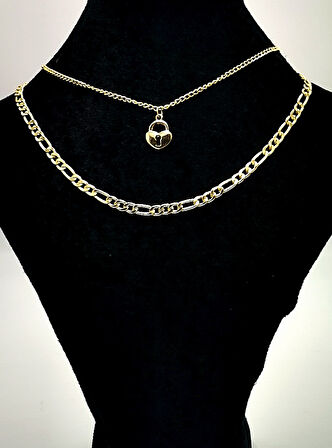 Gold Renk Zincir Figürlü Kararmaz Özel Tasarım Kolye