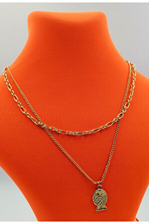 Gold Renk Zincir Figürlü Kararmaz Özel Tasarım Kolye