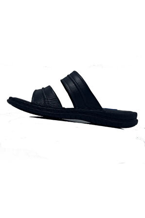 Edu Siyah 5067 Hakiki Deri Ortopedik Günlük Erkek Terlik
