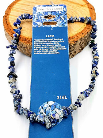 'LAPİS'' Doğal Taş Çelik Zincirli Lüks Kolye