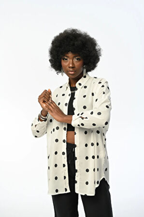 KADIN OVERSIZE PUANTİYE DESENLİ İNCE GÖMLEK