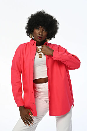 KADIN OVERSIZE KESİM GABARDİN KUMAŞ  GÖMLEK