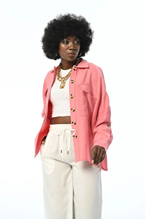 KADIN OVERSIZE KESİM ÇİFT CEPLİ GÖMLEK