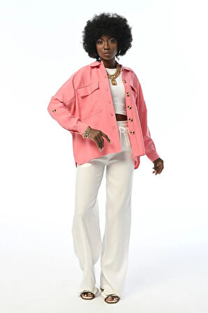 KADIN OVERSIZE KESİM ÇİFT CEPLİ GÖMLEK