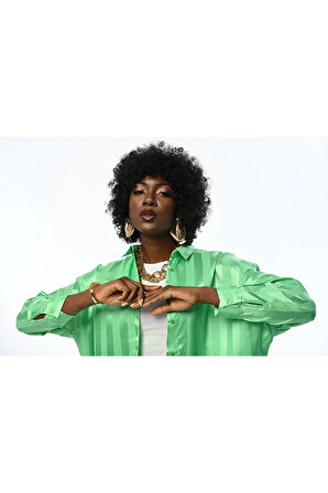 KADIN OVERSIZE RAHAT KALIP TESETTÜRE VE BÜYÜK BEDENE UYGUN YEŞİL ÇİZGİLİ GÖMLEK