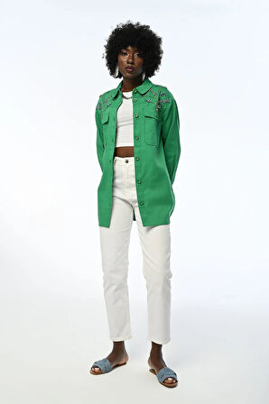 KADIN ROBASI TAŞ İŞLEMELİ GABARDİN CEKET