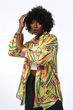 KADIN OVERSIZE KALIP DİJİTAL BASKILI RENKLİ TESETTÜRE VE BÜYÜK BEDENE UYGUN GÖMLEK