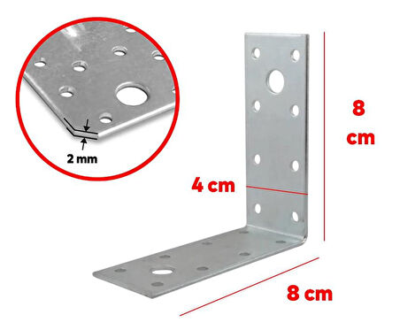 Metal Gönye Köşe Bağlantısı 40x80x80 2mm