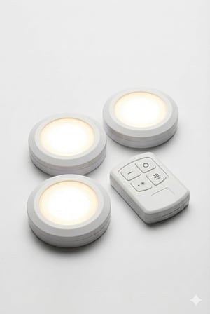 Kablosuz LED Spot Lamba Seti, Uzaktan Kumandalı, 3'lü Paket, Pilli, Yapışkan Bantlı, Zamanlayıcılı, Dolaplar ve Raflar için