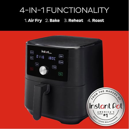 Instant AirFryer, 5.7L Kapasiteli, 1700W, Kızartma Tavası ve Mini Fırın Özellikleriyle, Siyah