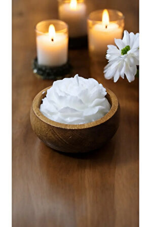 Ahşap Mumlukta Lavanta Kokulu %100 Doğal Soya Mumu(Çiçek)