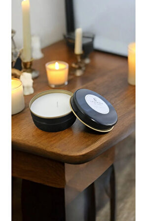 Metal Mumlukta Lavanta Kokulu %100 Doğal Soya Mum(Siyah-7.5 cm)