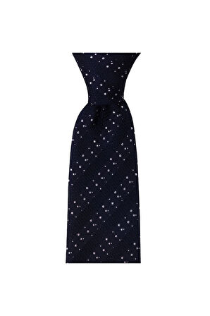 8 Cm Genişliğinde Beyaz Çizgili Koyu Lacivert Kravat