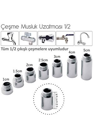 26 mm 1/2 Çeşme Uzatması 4cm Krom Kaplı Pirinç Musluk Uzatma Aparatı 1 adet