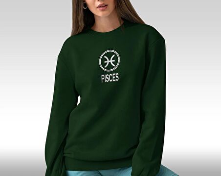 PROSPETTIVA KADIN YEŞİL OVERSIZE  BALIK BURCU / PISCES YAZILI SWEATSHIRT