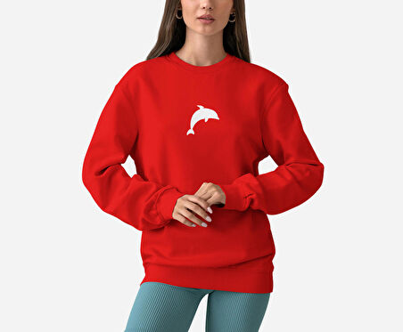 PROSPETTIVA KADIN KIRMIZI OVERSIZE KALIN İÇİ POLARLI YUNUS / DOLPHIN SYMBOL SWEATSHIRT