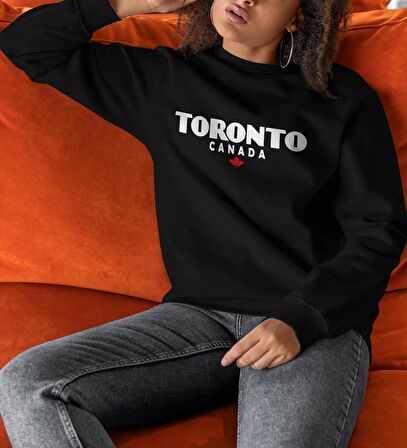 PROSPETTIVA KADIN SİYAH OVERSIZE KALIN İÇİ POLARLI TORONTO CANADA SYMBOL SWEATSHIRT